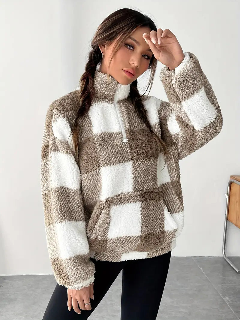Cozy Check Sherpa Pullover
