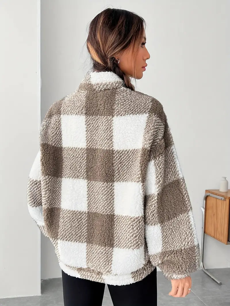 Cozy Check Sherpa Pullover