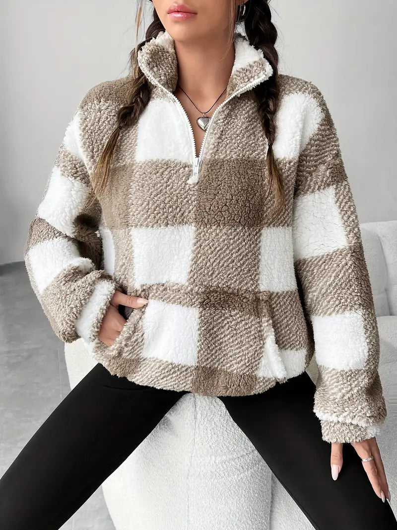 Cozy Check Sherpa Pullover