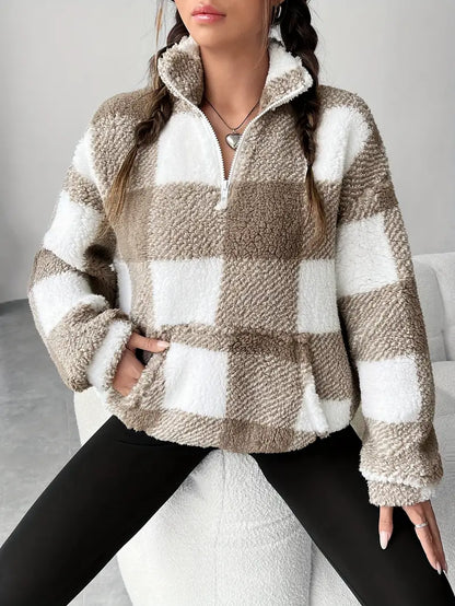 Cozy Check Sherpa Pullover