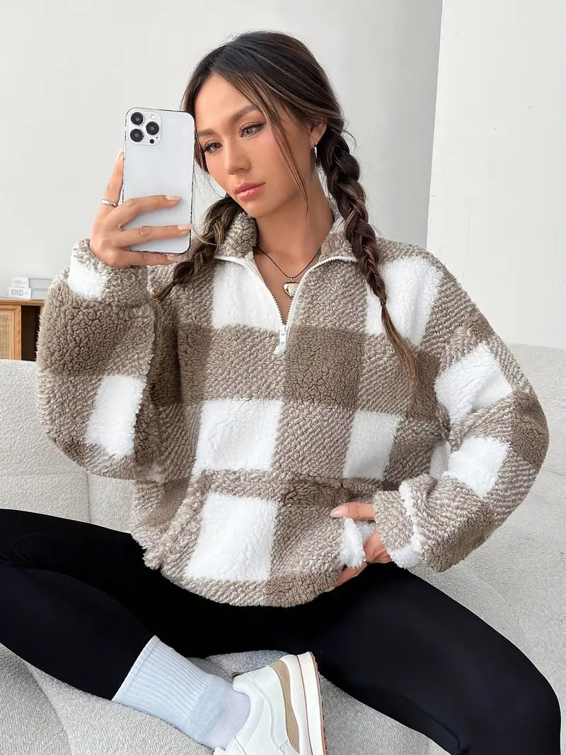 Cozy Check Sherpa Pullover
