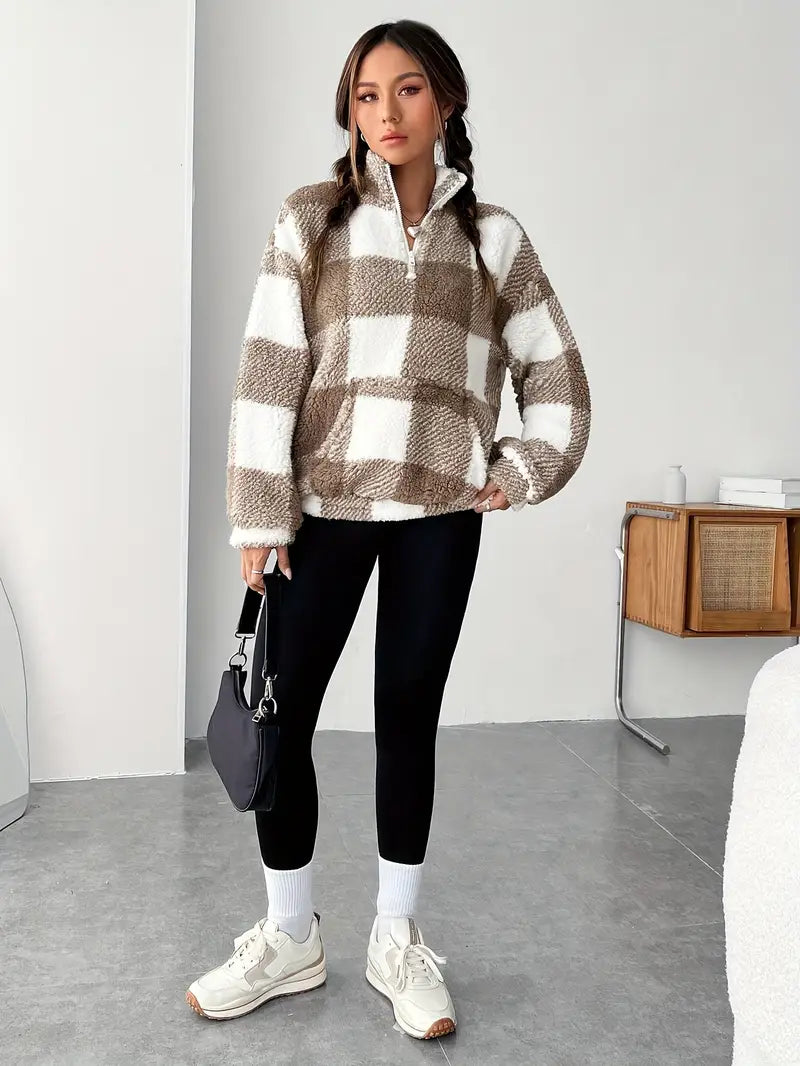 Cozy Check Sherpa Pullover